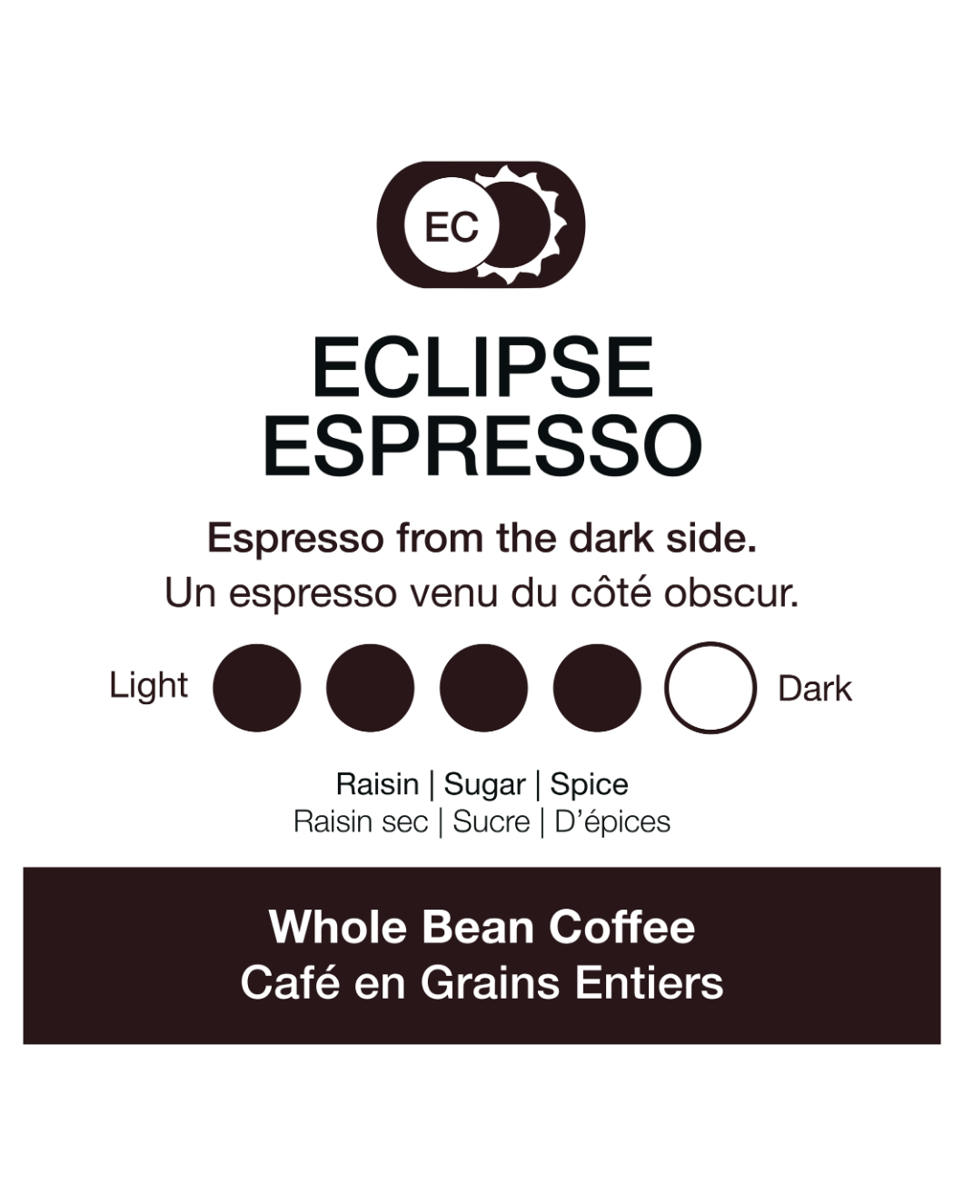 Eclipse Espresso branding with coffee flavor options on a white background