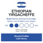 Advertisement for Ethiopian Yirgacheffe coffee with EY logo on a white background