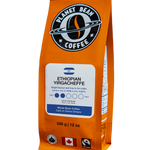Orange coffee bag with Planet Bean Coffee logo on a white background label that reads Ethiopian Yirgacheffe - Whole Bean Coffee