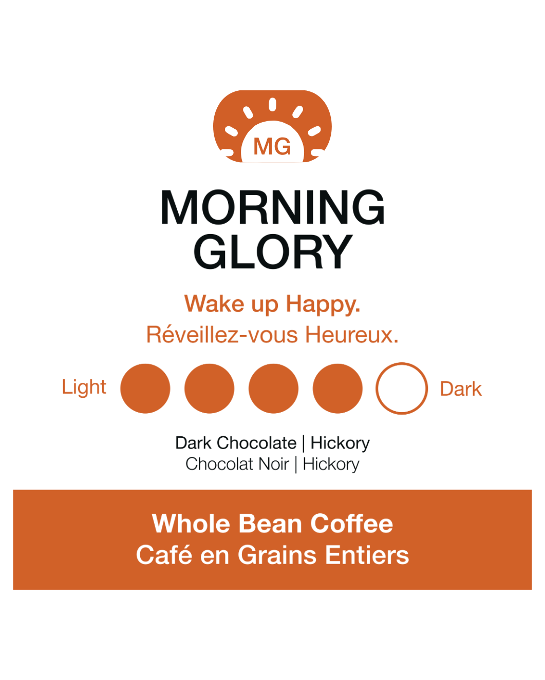 Morning Glory coffee packaging with branding and flavor options on a white background